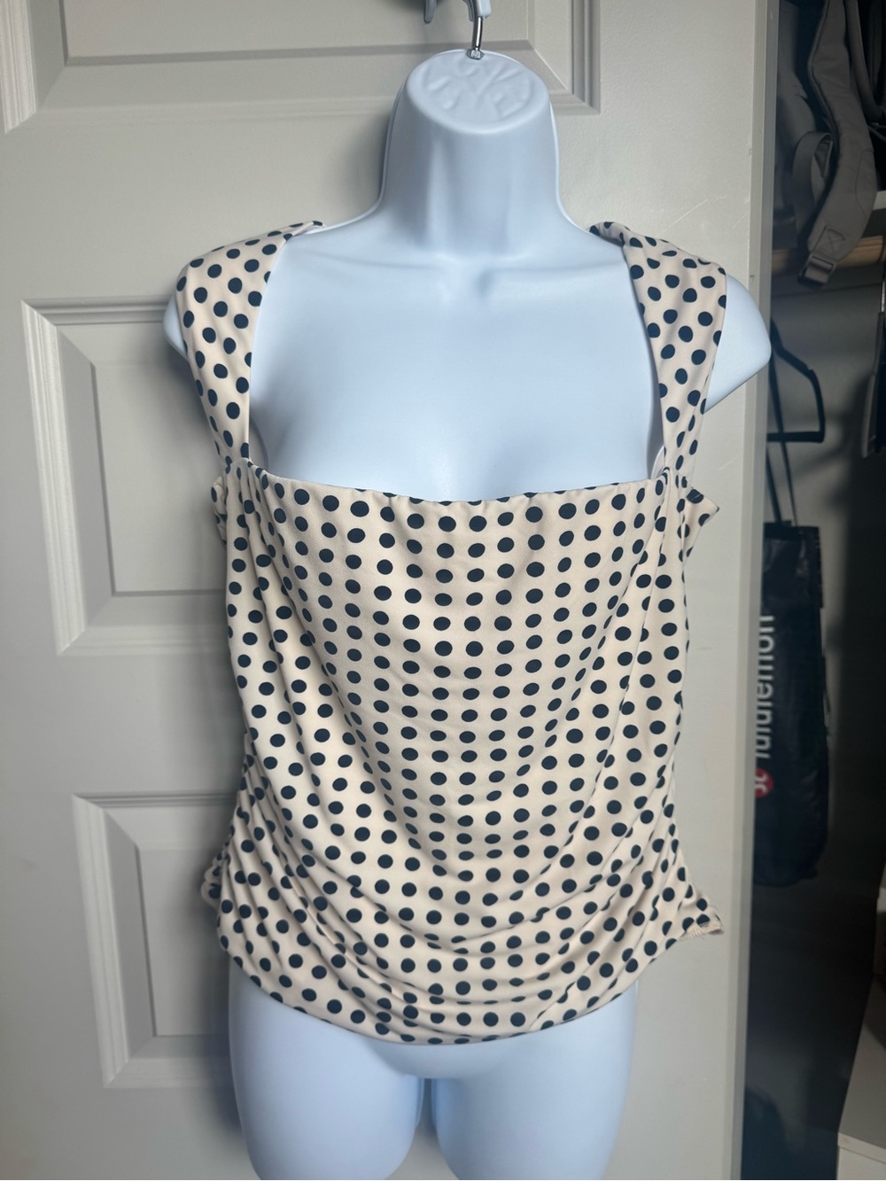 Abercrombie & Fitch Cream Polka Dot Square Neck Sleeveless Top
